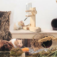 80ml Hamster Water Bottle with Wooden Water Bottle Stand, Leak-resistant Drinker for Small Cages, Height Adjustable Tabletop Bracket Base