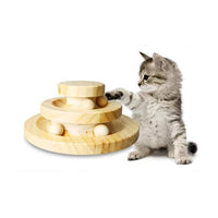 Solid Wood Cat Toy Three-Layer Turntable with Rolling Ball