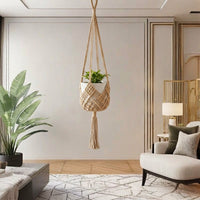 Hanging Basket for Garden Decor and Wall Decor, Pack of 4 Macrame Hanging Plant Hangers for Living Room, Boho Style Tassel Decor, Rope Woven