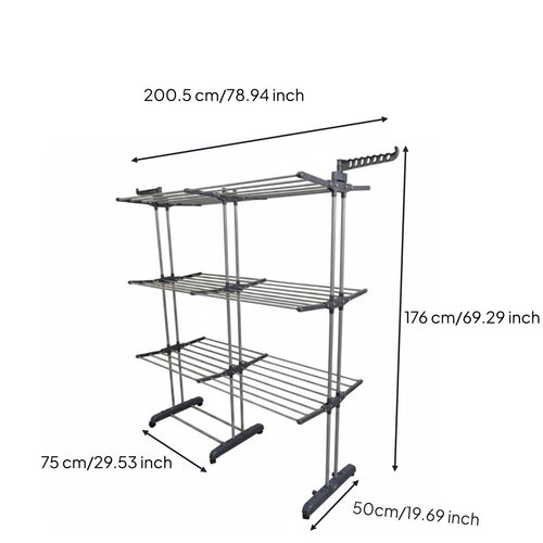 3 Tier Clothes Damp-Removing Rack Extendable Wing Damp-Removing Rack place Saving for Balcony