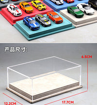 1 64车模展示盒三车位羊巴皮革亚克力防尘罩收纳合金汽车模型摆件