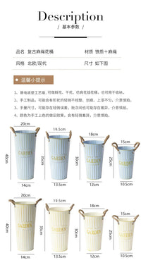 复古白干花桶插花器高花桶花店装饰铁皮桶美式花筒落地花瓶铁桶