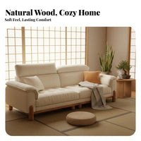 Scandi-Japanese Fusion Design Straight Sofa Removable and Washable Cover Cream Textile Couch Supportive Gentle Support Wood Frame Sofa for Homeowners