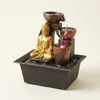 Layered Buddha Fountain with Black Tray Compact Buddha Statue Fountain Sculpted Small for Meditators, Office
