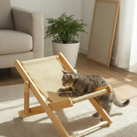 Solid Wood Frame Sisal Feline Scratcher Lounger Foldable Design Wooden Feline Lounger for Cats, Indoor