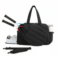 Padded Quilted Sports Bag Zippered Compartments Racket Bag Side Pocket for Tennis, Badminton, Pickleball