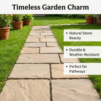 Yellow Granite Stepping Stones, 20x20cm Stone Paving Slabs for Garden Patio, Hard Wearing Outdoor Pavers Aged Step Stone for Landscaping