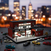 Lighted Parking Scene Model Realistic Details Diecast Garage Model 1:64 Auto Repair Diorama for Collectors, Photo Setup