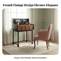 Bedside Vanity Cabinet French aesthetic Dressing Table Storage Drawer Cushioned Stool Included for Teens