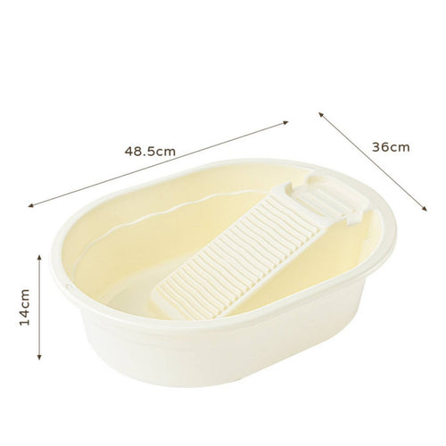 Combined Washboard Basin Anti-Slip Feet Laundry Tub with Washboard Large Capacity Laundry Scrub Basin for Students, Dormitory