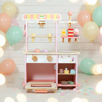Dessert Shop Playset Simulation Design Pretend Dessert Cart Solid Wood Construction Ice Cream Stand Toy for Kids