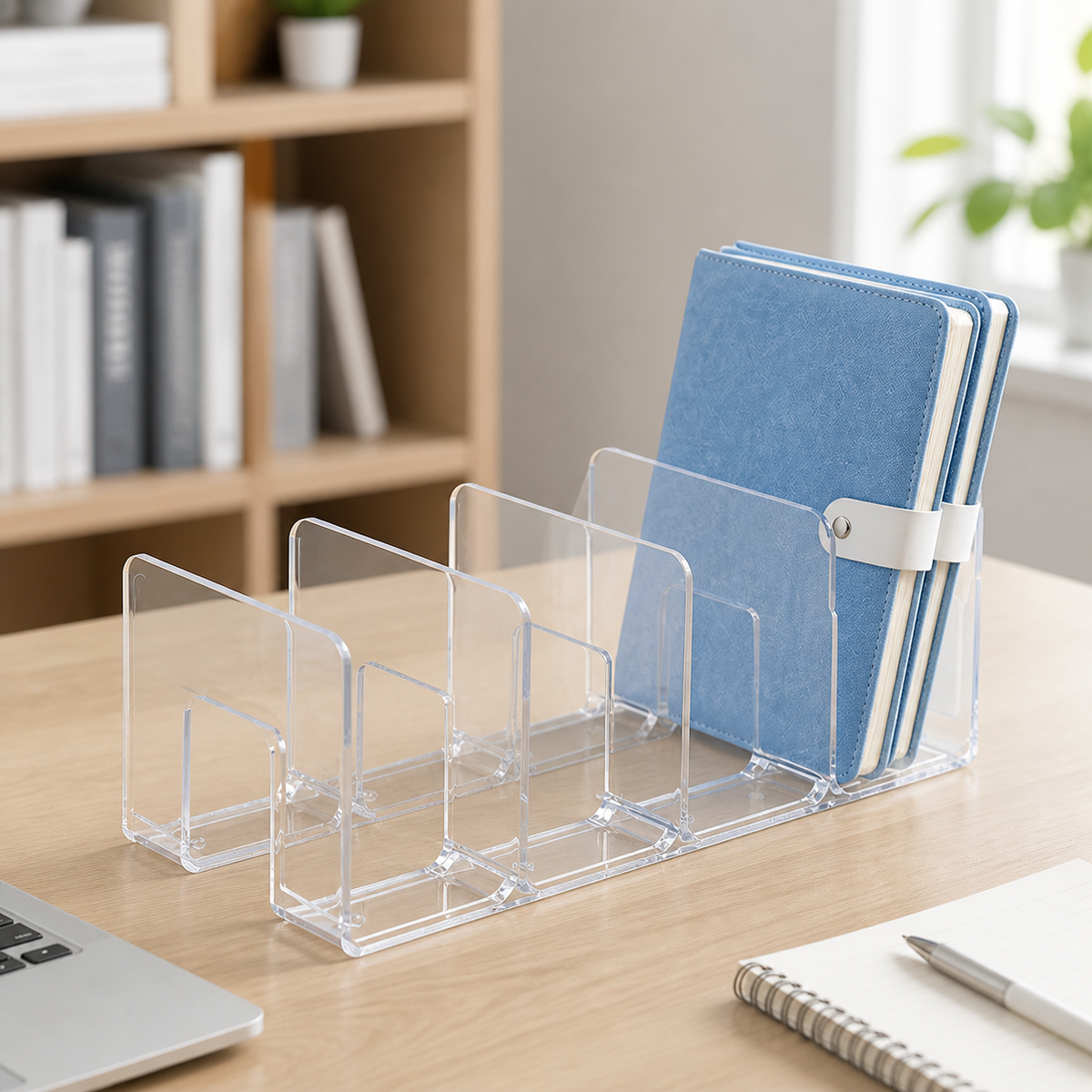 Clear Acrylic Bookends, Non-Slip Dividing Book End for Shelves, Matte Desktop Book Holder for Students & Office