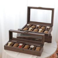 12-Slot Watch Storage Box with Wood Grain PU Leather
