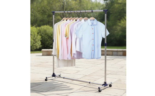 Adjustable Rolling Clothes Rack Easy Assembly Single-Rod Clothes Rack Sturdy Furniture Long-Lasting for Apartment
