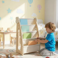 Kids Bookshelf and Toy Bin Set Safety Design Nursery Sling Bookshelf Sky Theme