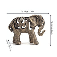 Elephant Sculpture with Cutout Patterns Antique Bronze Resin Elephant Figurine Retro Style Ornament for Art Collectors, Living Room, Office, Bookshelf