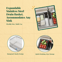 Expandable Stainless Steel Sink Colander, Over-the-Sink Drainer Basket, Adjustable Kitchen Organizer for Washing Vegetables, Fruits, and Drying Dishes
