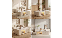 Glossy Coffee Table with Cabinet Modern Coffee Table with Drawers Cream-White Furniture Sophisticated for Living Room, Apartment
