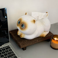 Siamese Cat Tissue Box Blue Eyes Resin Cat Tissue Box Holder Top Opening