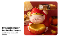 God of Wealth Figurine Resin Craft Wealth Shen Statue Storage Bowl Fortune God Decorative Tray Chinese Design for Adults