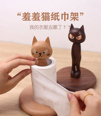 实木创意猫咪立式纸巾架胡桃木置物收纳架餐厅厨房免打孔卷纸架