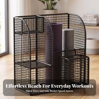 Removable Exercise Mat Mat Holder | Freestanding Metal Frame, Open-Grid Construction, Workout Gear Organizer