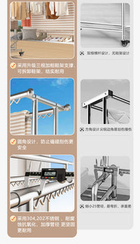 304 Stainless Steel Outdoor Floor-Standing Foldable Mobile Clothes Drying Rack with Windproof Design for Balcony