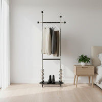 Multi-Functional Rolling Garment Rack with Shelves Stainless Steel Frame Freestanding Coat and Hat Rack Household Storage for Entryway