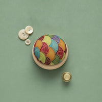 Fabric-covered Pincushion Woven Top Wooden Padded Base Half-round Compact Design Sewing Organizer Soft Feel Suitable for Hand Sewing Craft Room