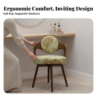 Vintage Wooden Makeup Chair Solid Wood Frame Swivel Dressing Chair Floral Pattern Upholstered Dressing Stool for Women, Bedroom, Nail Salon