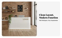 Modern Reception Desk Curing Varnish Finish Small Shop Front Desk Minimalist Lines Curved Cashier Counter for Business Owners, Company Entrance, Lobby