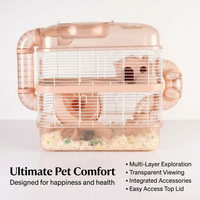 Multi-Level Hamster Cage with Tubes, Acrylic Transparent Viewing Top, Modular Hamster Habitat for Enrichment, Silent Running Wheel