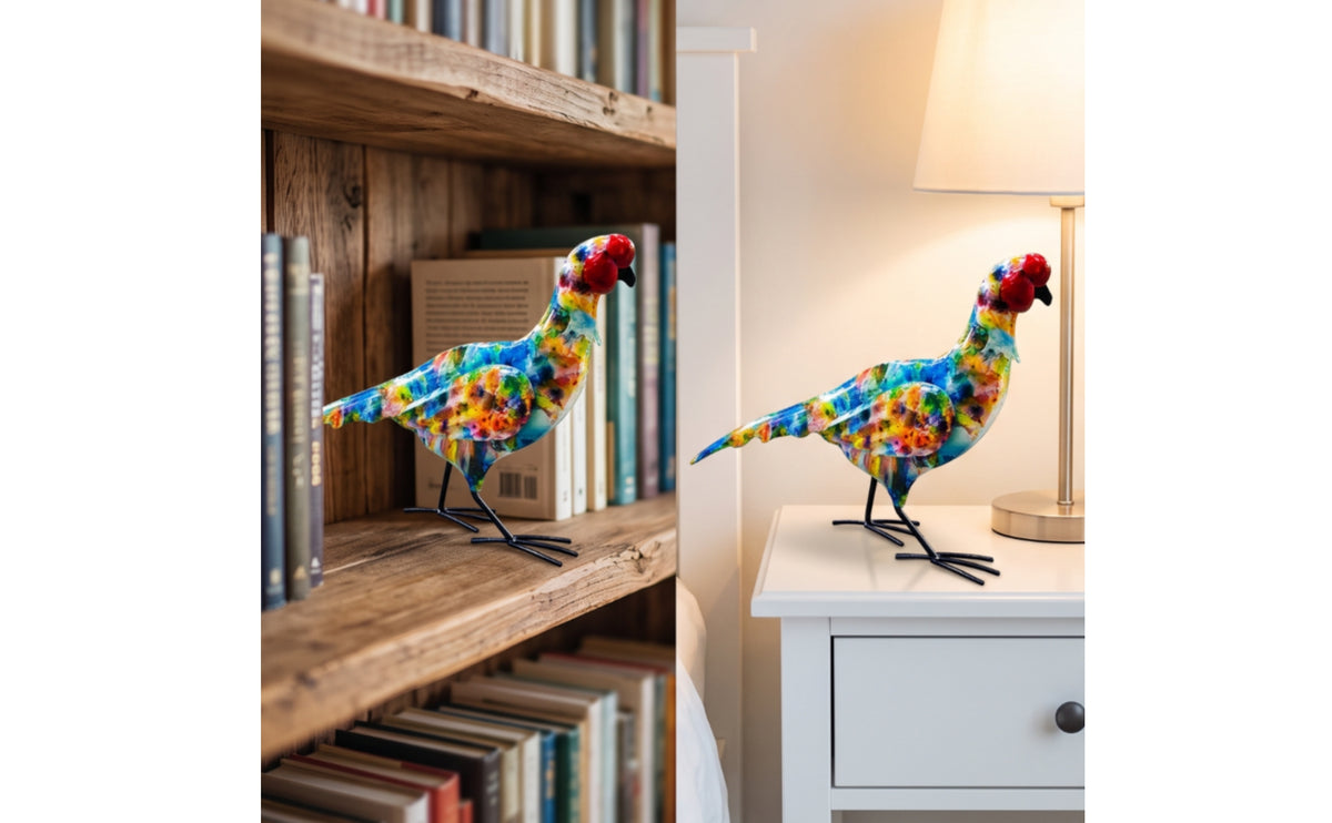 Iron Avian Sculpture Colorful Standing Bird Figurine Tabletop Decoration for Patio, Shelf