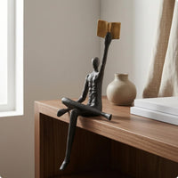 Human Figure Sculpture Shiny Metal Finish Textured Metal Sculpture Abstract Figurine for Bedroom