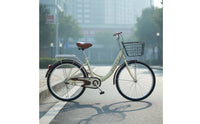 Installation-No-Assembly-Required Folding Ride Solid Tires Commuter Ride Includes Basket and Rear Seat Step-Through Bike High-Carbon Steel Frame for Students, Adults, Women, Commuting, City