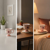Footed Mug Glazed Ceramic Mug Floral for Home, Office