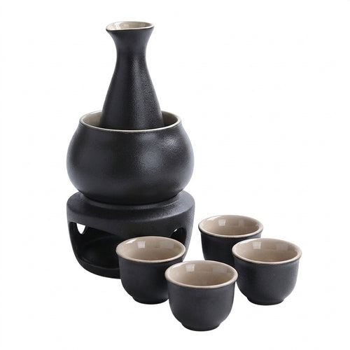 Ceramic Wine Warmer Set, 7-Piece Minimalist Japanese Style