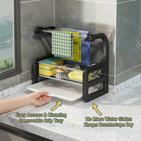 Bathroom Sink Organizer, Carbon Steel Wall Mounted Kitchen Accessory, Dual-Use Sponge Holder for Countertops, Utility Storage for Washing Up