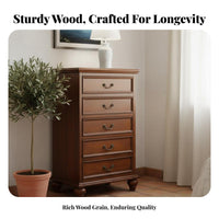 Distressed Finish 5-Drawer Storage Chest Vintage & design 5-Drawer upright Cabinet North North American Design vertical chest of drawers Large Capacity for Interior Decorators, homeowners, Adults, Bedroom, Hallway