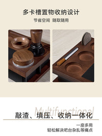 Multifunctional Solid Wood Coffee Tamper Base Storage Knock Box with Round Corner