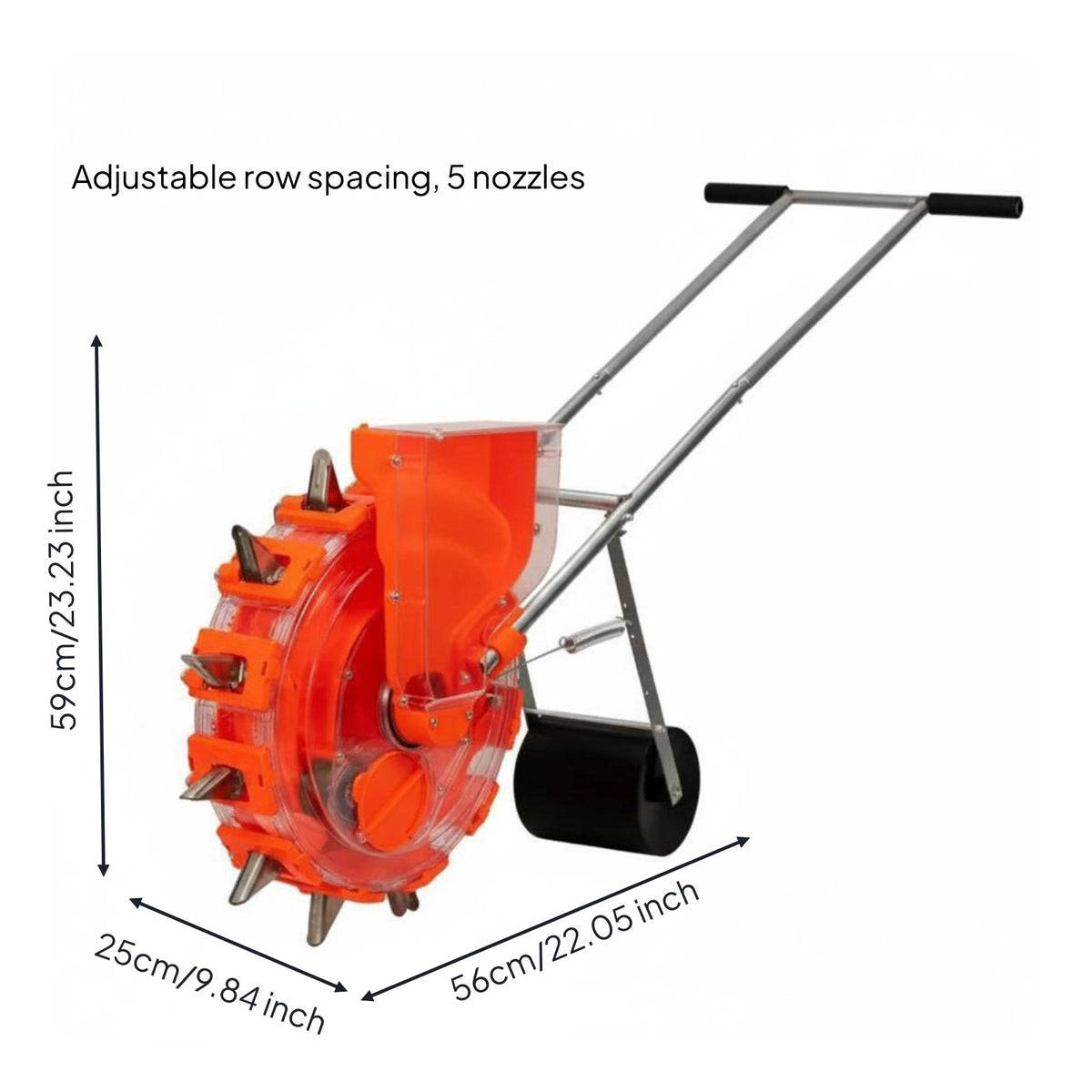 Single Row Walk Behind Seeder Multifunctional Vegetable Precision Planter Adjustable Seeding Distance Rolling Garden Seeder for Farmers, Farm, Orchard