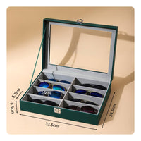 8-Grid Eyewear Organizer Wood Grain Finish Sunglasses Storage Box Clear Lid