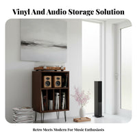 Vinyl Record Storage Cabinet Solid Wood Material Turntable Stand with Record Storage Large Capacity Mid-Retro Modern Console for Living Room, Bedroom