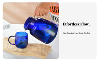 Easy to Clean Blue Glass Pitcher with Lid Long-Lasting Glass Pitcher Leak-Proof-Leak-Proof-Resistant Spout for Families, Homeowners, Office