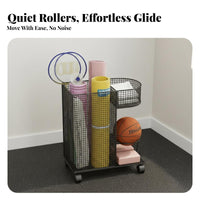 Exercise Mat Holder Cart With Wheels Exercise Mat Storage Rack Space-Saving Design Rolling Home Gym Organizer for Fitness Lovers, Playroom