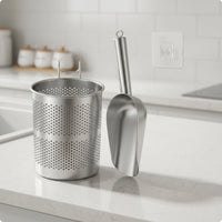 Stainless Steel Ice Scoop with Holder for Freezer Drainage Holes Ice Ladle Set Hanging Loop Food Service Tool