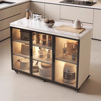 Movable Kitchen Storage Cabinet with Sintered Stone Top, Multi-layer Sideboard for Living Room