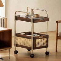Storage Cart with Wood Trays Compact Two-Tier Trolley Easy Assembly for Bedroom