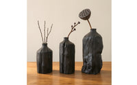 3 Pieces Carved Wood Vase Rustic Vessel Wabi-Sabi for Living Room