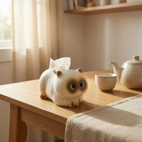 Siamese Cat Tissue Box Blue Eyes Resin Cat Tissue Box Holder Top Opening